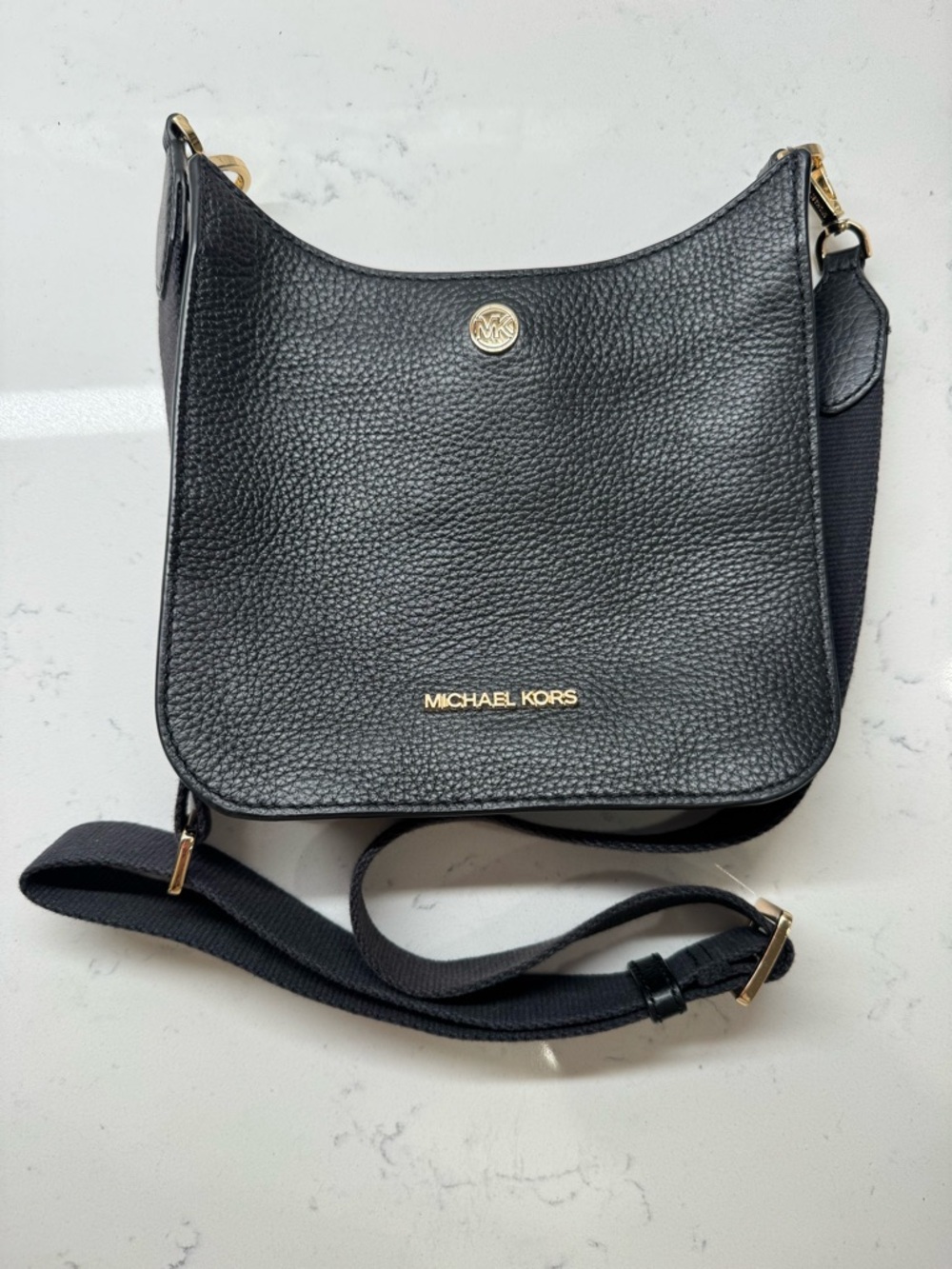Michael Kors Black Pebbled Leather Small Crossbody with Gold Hardware